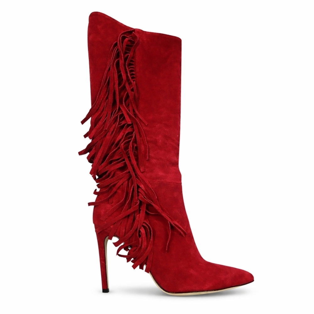 BeautiSoles by Robyn Shreiber Dark Red Suede Fringe Heels Made in Italy Size 7
